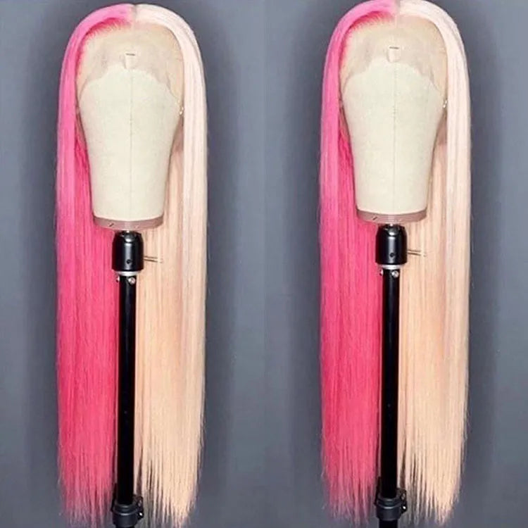 Half 613 Blonde Half Red Hair Bone Straight 5x5/13x4 Lace Human Hair Wigs 180% Density