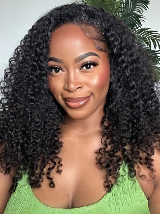 [3 In 1 Half Wig] Flip Over 4C Kinky Edge Glueless Water Wave Invisi Drawstring Ready To Go Wig