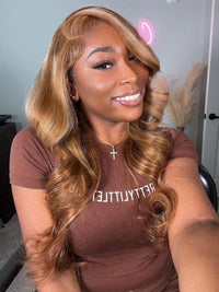 Honey Blonde Highlight 3D Body Wave 13x6 Lace Frontal Wig Bleached Knots 100% Human Hair Wear and Go Wigs
