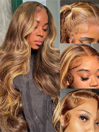 Honey Blonde Highlight 3D Body Wave 13x6 Lace Frontal Wig Bleached Knots 100% Human Hair Wear and Go Wigs