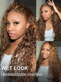 Kisslove Upgraded Invisi-Drawstring 360 Lace Wig Deep Wave Brown Highlights Human Hair Wigs
