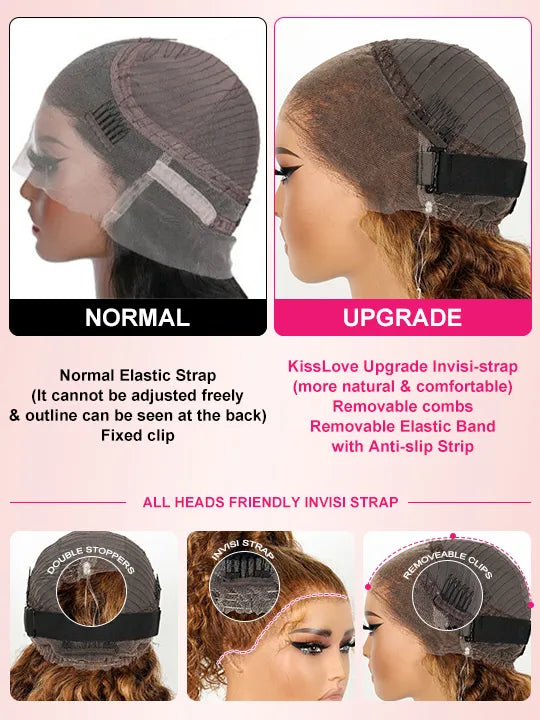Kisslove Upgraded Invisi-Drawstring 360 Lace Wig Deep Wave Brown Highlights Human Hair Wigs