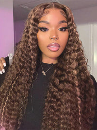 Full 13x6 Lace Frontal Highlights Wig Deep Wave Bye Bye Knots Colored Human Hair Wigs