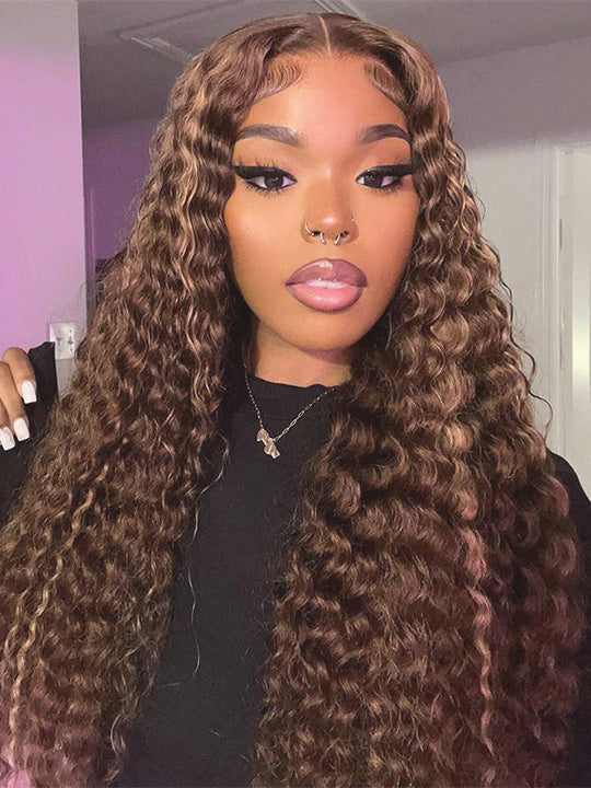 P4/27 Highlight Deep Wave Human Hair 3 Bundles With Closure 12A Brazilian Hair