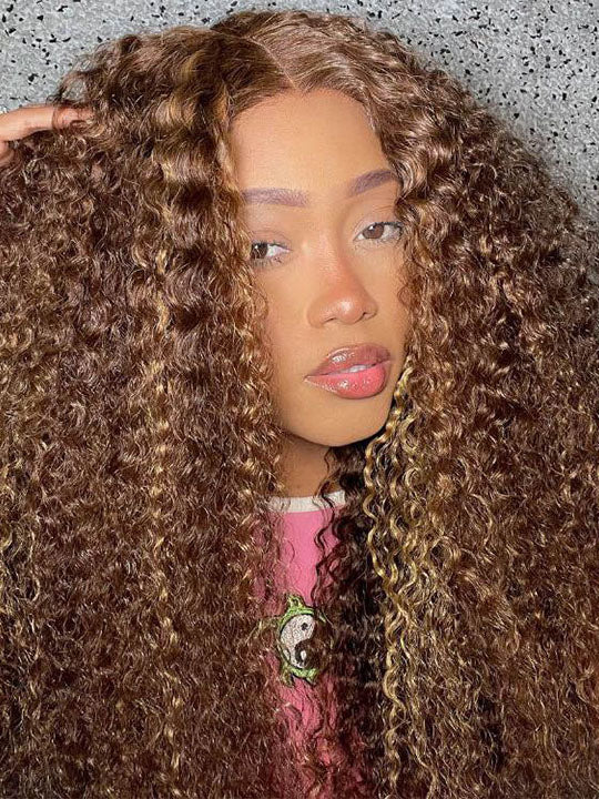 Full 13x6 Lace Frontal Highlights Wig Deep Wave Bye Bye Knots Colored Human Hair Wigs