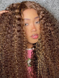 Full 13x6 Lace Frontal Highlights Wig Deep Wave Bye Bye Knots Colored Human Hair Wigs
