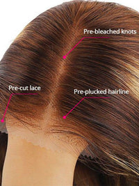 Kisslove Hair Honey Blonde with Chestnut Brown Highlights Ombre Color 6x4.5 Lace Glueless Body Wave Wig With Baby Hair