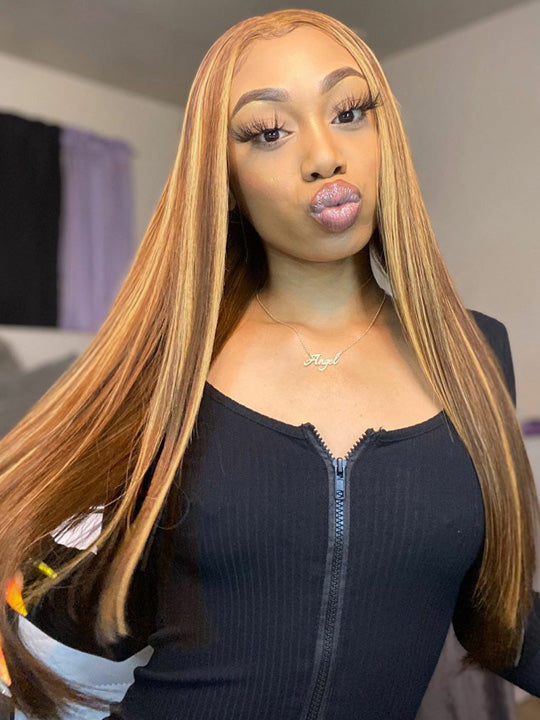 Honey Blonde Highlight 3D Body Wave 13x6 Lace Frontal Wig Bleached Knots 100% Human Hair Wear and Go Wigs