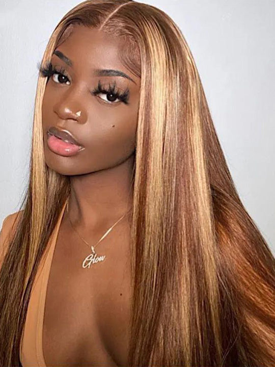 Honey Blonde Highlight 3D Body Wave 13x6 Lace Frontal Wig Bleached Knots 100% Human Hair Wear and Go Wigs