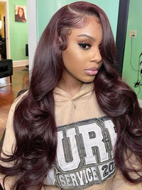 Burgundy Hair Color 3D Body Wave 13x4 Lace Frontal Wig Black Cherry Dark Burgundy Human Hair Wigs