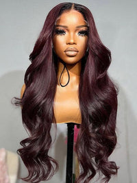 Burgundy Hair Color 3D Body Wave 13x4 Lace Frontal Wig Black Cherry Dark Burgundy Human Hair Wigs
