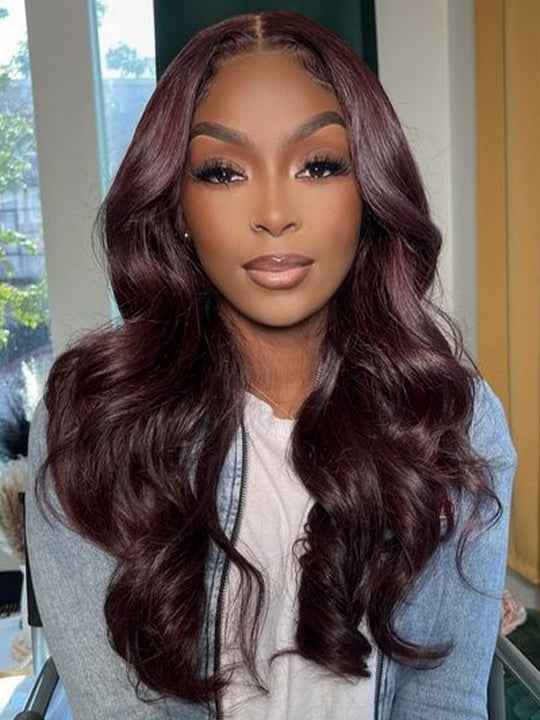 Burgundy Hair Color 3D Body Wave 13x4 Lace Frontal Wig Black Cherry Dark Burgundy Human Hair Wigs
