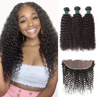 Jerry Curly 3 Bundles With 13*4 HD Lace Frontal 12A Brazlian Virgin Human Hair Weave