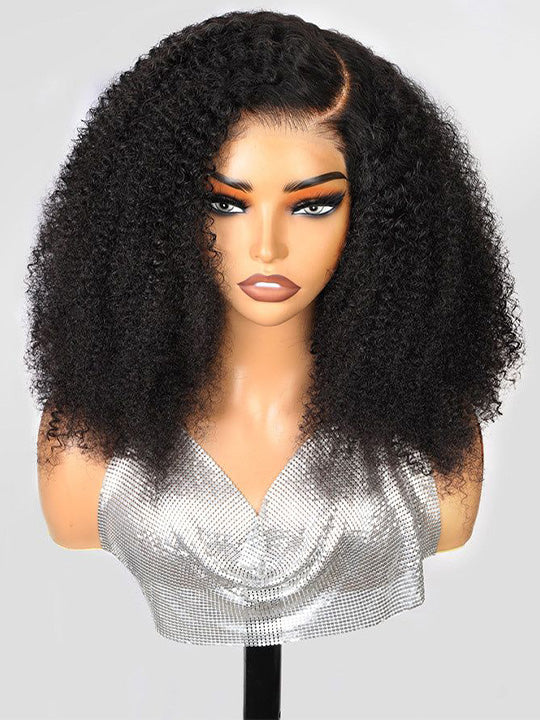Pre Styled Pixie Curly Hair Glueless Side Part Lace Wig Bomb Hairstyle 100% Human Hair Wigs
