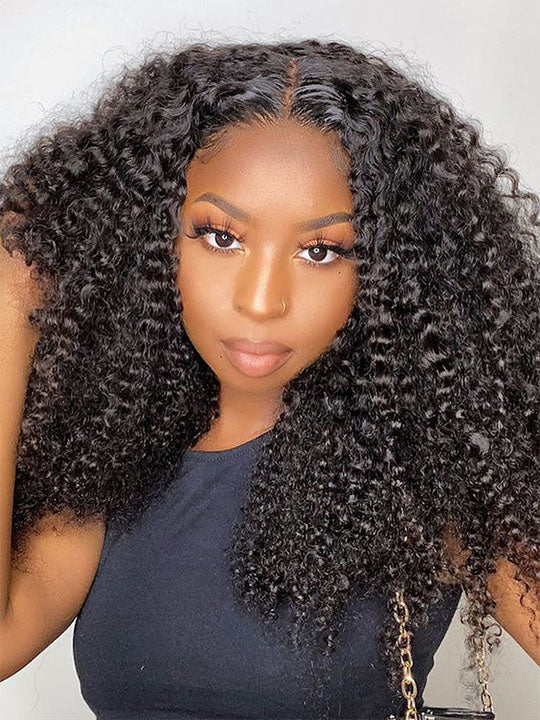 Double Drawn Kinky Curly Glueless 5x5 HD Lace Closure Wig Brazilian Human Hair Wigs