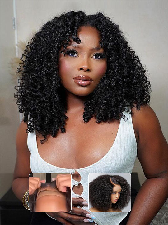 Double Drawn Kinky Curly Glueless 5x5 HD Lace Closure Wig Brazilian Human Hair Wigs