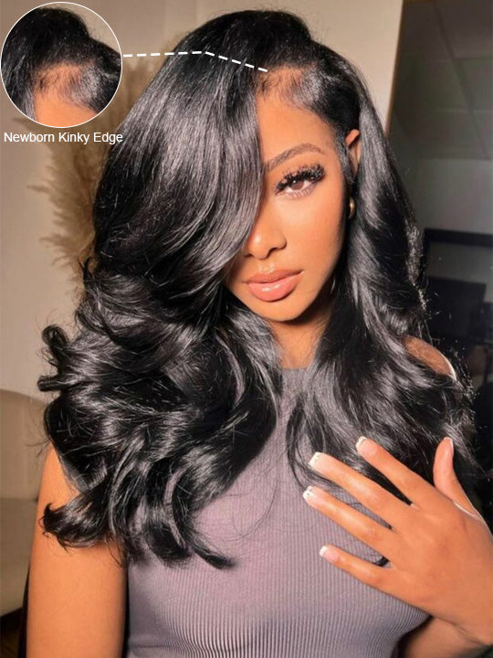 [4C Wig] 5x5 HD Transparnt Lace Wig With Kinky Baby Hair Body Wave 100% Human Hair
