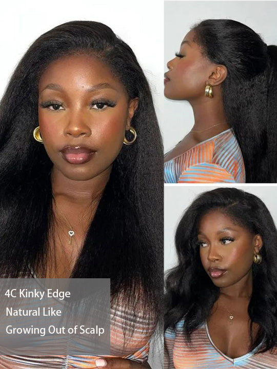 [Flash Deal] Hybrid Kinky Edge Kinky Straight Human Hair Wigs Newborn Hairline Glueless Lace Wig