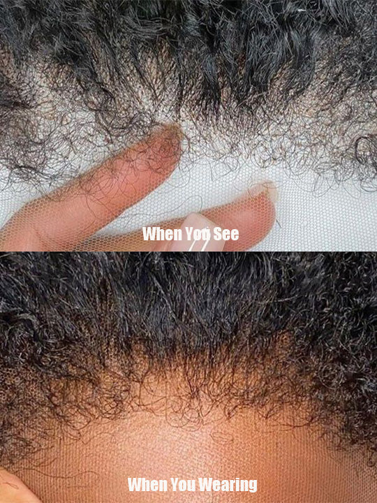 [4C Wig] Kinky Edges 13x4 13x6 HD Transparent Lace Frontal Wig Kinky Straight Human Hair Wigs