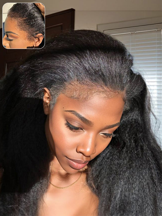 [4C Wig] Kinky Edges 13x4 13x6 HD Transparent Lace Frontal Wig Kinky Straight Human Hair Wigs