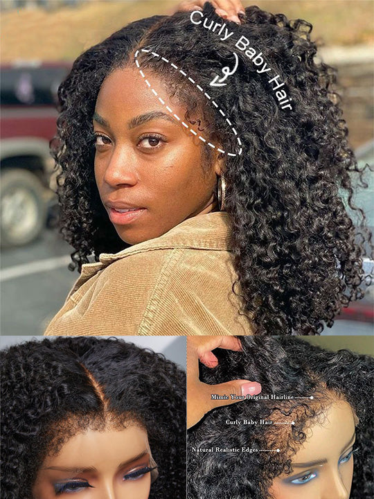 [4C Wig] Kinky Edges Hairline Jerry Curly 13x4 13x6 HD Transparent Lace Wigs