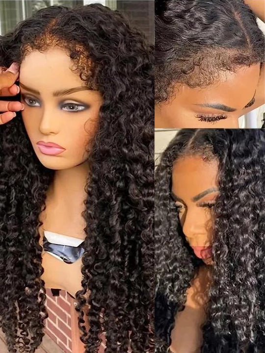 Kisslove [4C Wig] Pre Everything Snug Fit 360 Lace Frontal Wig Water Wave With Kinky Curly Edge Invisi Drawstring Wig