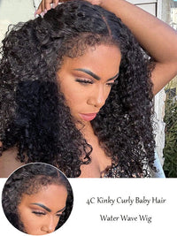 [4C Wig] Kinky Curly Edges 13x4 13x6 HD Lace Frontal Wigs Water Wave Wigs
