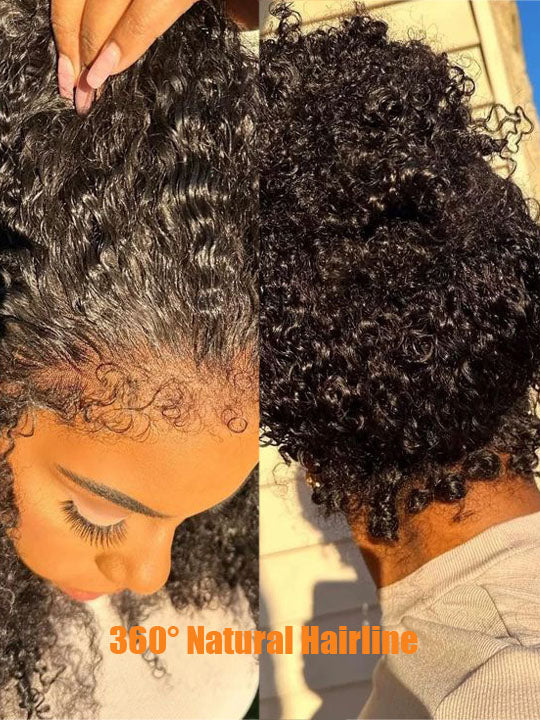 Kisslove [4C Wig] Pre Everything Snug Fit 360 Lace Frontal Wig Water Wave With Kinky Curly Edge Invisi Drawstring Wig