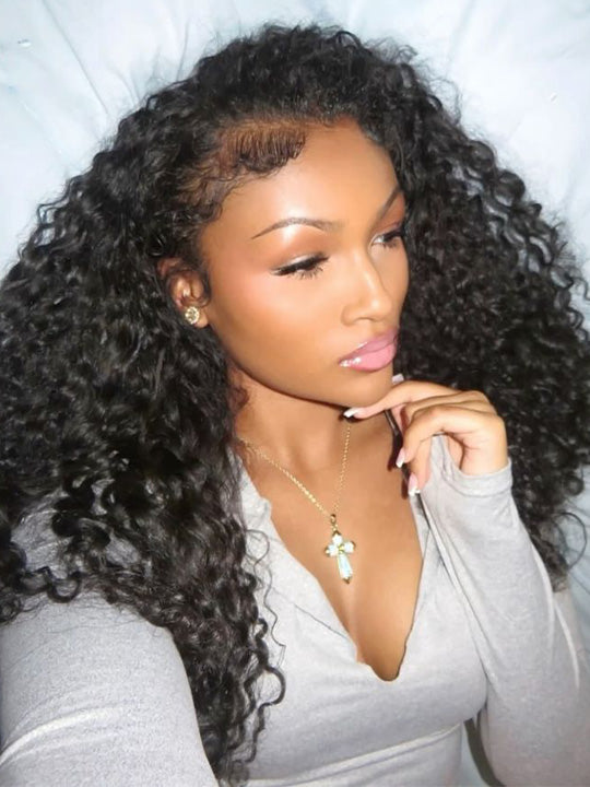 Kisslove [4C Wig] Pre Everything Snug Fit 360 Lace Frontal Wig Water Wave With Kinky Curly Edge Invisi Drawstring Wig