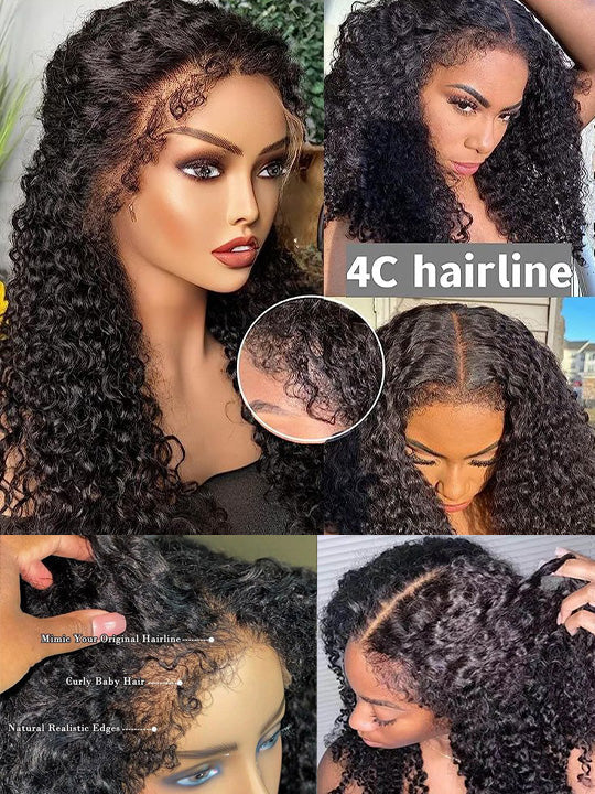 Kisslove [4C Wig] Pre Everything Snug Fit 360 Lace Frontal Wig Water Wave With Kinky Curly Edge Invisi Drawstring Wig