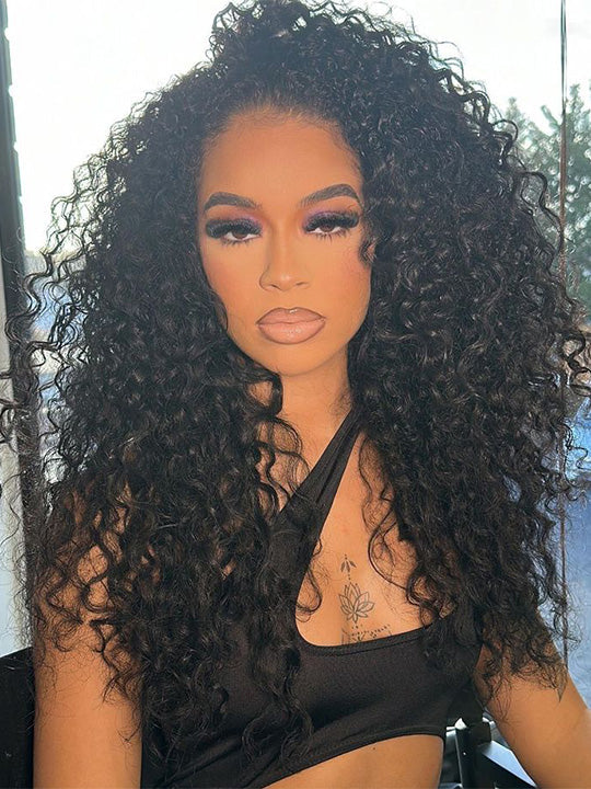 Kisslove [4C Wig] Pre Everything Snug Fit 360 Lace Frontal Wig Water Wave With Kinky Curly Edge Invisi Drawstring Wig