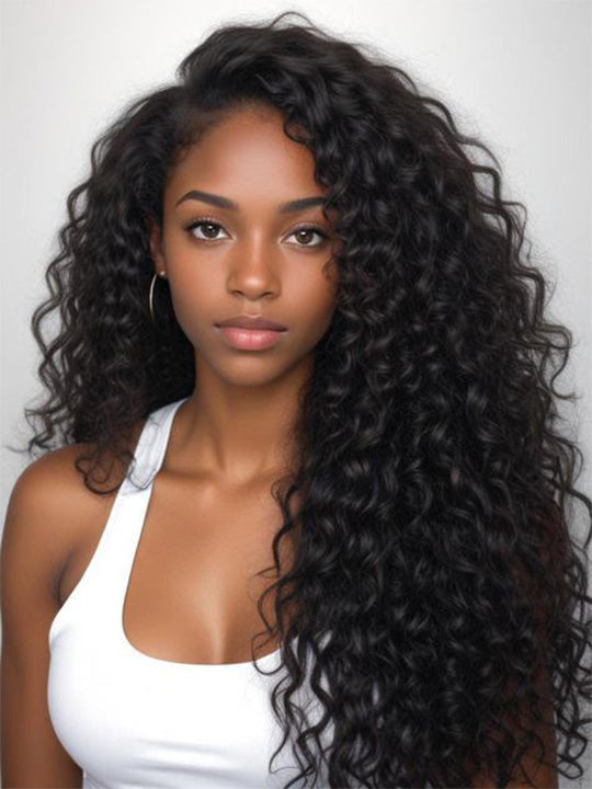 [4C Wig] Kinky Curly Edges 13x4 13x6 HD Lace Frontal Wigs Water Wave Wigs