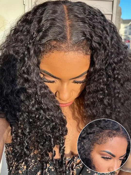 Kisslove [4C Wig] Pre Everything Snug Fit 360 Lace Frontal Wig Water Wave With Kinky Curly Edge Invisi Drawstring Wig