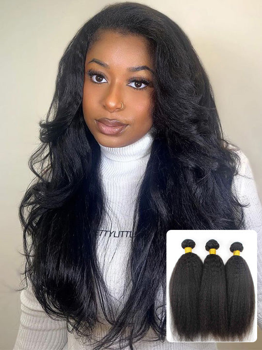 Kisslove Hair Brazilian Kinky Straight Virgin Human Hair Bundles For Sew In 100% Human Hair Extensions