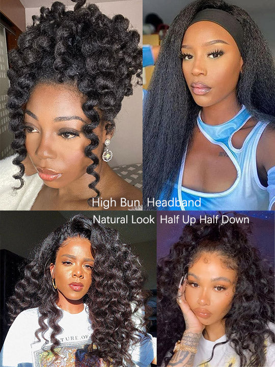 [3 In 1 Half Wig] Kinky Edge Kinky Straight Hair Beginner Friendly Glueless Drawstring Cap Half Wig
