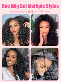 [3 In 1 Half Wig] Kinky Edge Kinky Straight Hair Beginner Friendly Glueless Drawstring Cap Half Wig