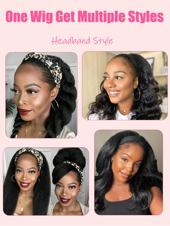 [3 In 1 Half Wig] Kinky Edge Kinky Straight Hair Beginner Friendly Glueless Drawstring Cap Half Wig