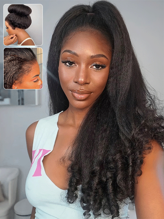 Kisslove Kinky Straight Burmese Curly Hair Invisi Drawstring Glueless Lace Wig Wear Go Wig With Spiral Curls