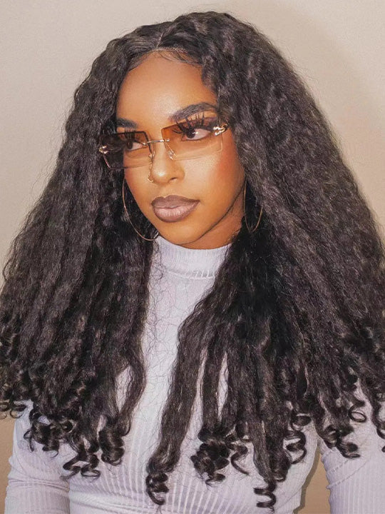 Kisslove Kinky Straight Burmese Curly Hair Invisi Drawstring Glueless Lace Wig Wear Go Wig With Spiral Curls