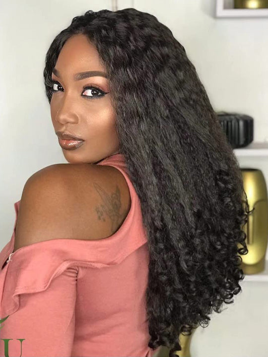 Kisslove Kinky Straight Burmese Curly Hair Invisi Drawstring Glueless Lace Wig Wear Go Wig With Spiral Curls