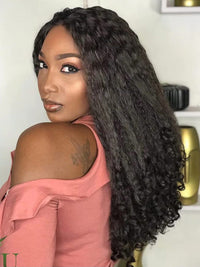 Kisslove Kinky Straight Burmese Curly Hair Invisi Drawstring Glueless Lace Wig Wear Go Wig With Spiral Curls