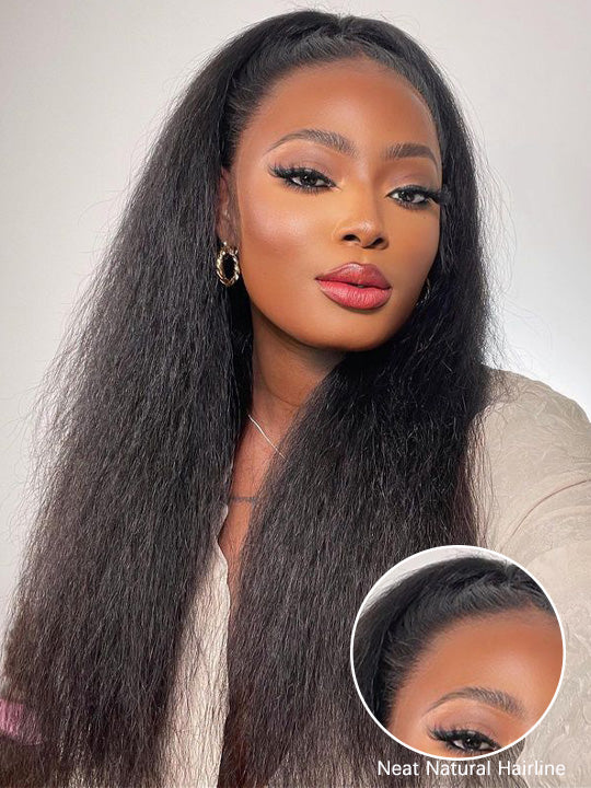 Kisslove Newborn Hairline Kinky Straight Hair Invisi-Drawstring 360 Lace Wig Pre Everything Glueless Wigs