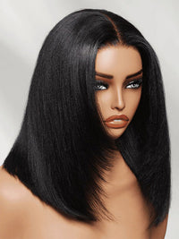 Kisslove Hair 300% Density 7x5 Bye Bye Knots Layered Yaki Straight Short Bob Wig Invisi Drawstring Glueless Bob Wigs