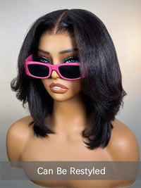 Kisslove Hair 300% Density 7x5 Bye Bye Knots Layered Yaki Straight Short Bob Wig Invisi Drawstring Glueless Bob Wigs