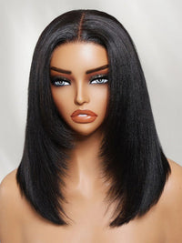 Kisslove Hair 300% Density 7x5 Bye Bye Knots Layered Yaki Straight Short Bob Wig Invisi Drawstring Glueless Bob Wigs