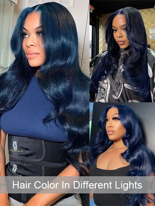 Flawless Midnight Blue 3D Body Wave Lace Frontal Wig Pre Plucked Pull & Go Drawstring Glueless Wig