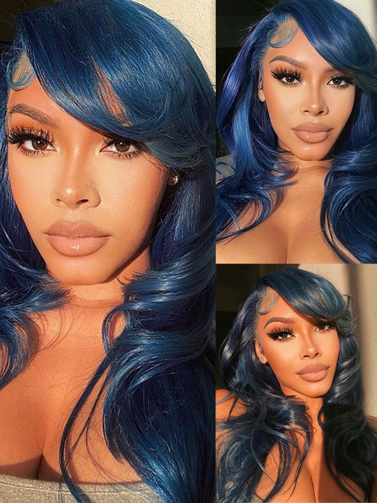 Flawless Midnight Blue 3D Body Wave Lace Frontal Wig Pre Plucked Pull & Go Drawstring Glueless Wig