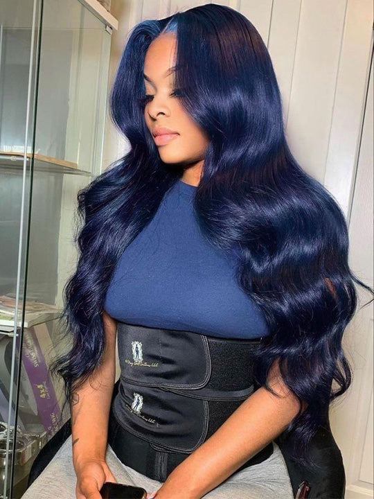 Flawless Midnight Blue 3D Body Wave Lace Frontal Wig Pre Plucked Pull & Go Drawstring Glueless Wig