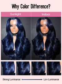 Flawless Midnight Blue 3D Body Wave Lace Frontal Wig Pre Plucked Pull & Go Drawstring Glueless Wig