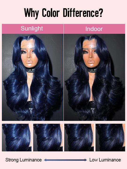 Flawless Midnight Blue 3D Body Wave Lace Frontal Wig Pre Plucked Pull & Go Drawstring Glueless Wig